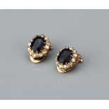 A Pair of Substantial Sapphire and Diamond Cluster Earrings,