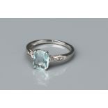 A 10 ct White Gold Aquamarine Solitaire Ring,