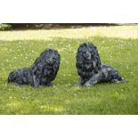 A Pair of 19th Century Lead Hollowcast Garden Lions,