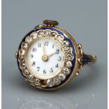 An Extremely Rare Jaeger LeCoultre Belle Epoque Diamond and Enamel Ring Watch,