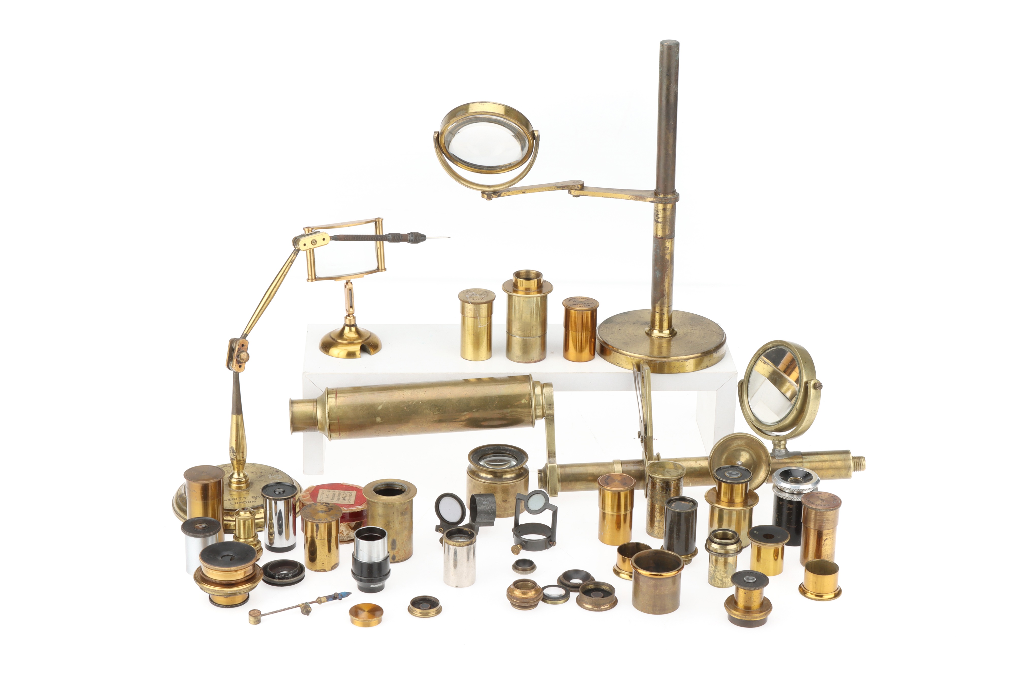 A Collection of Brass Microscope Parts & Accessories,