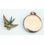 A 9 ct gold Paste Set Sparrow Pendant,