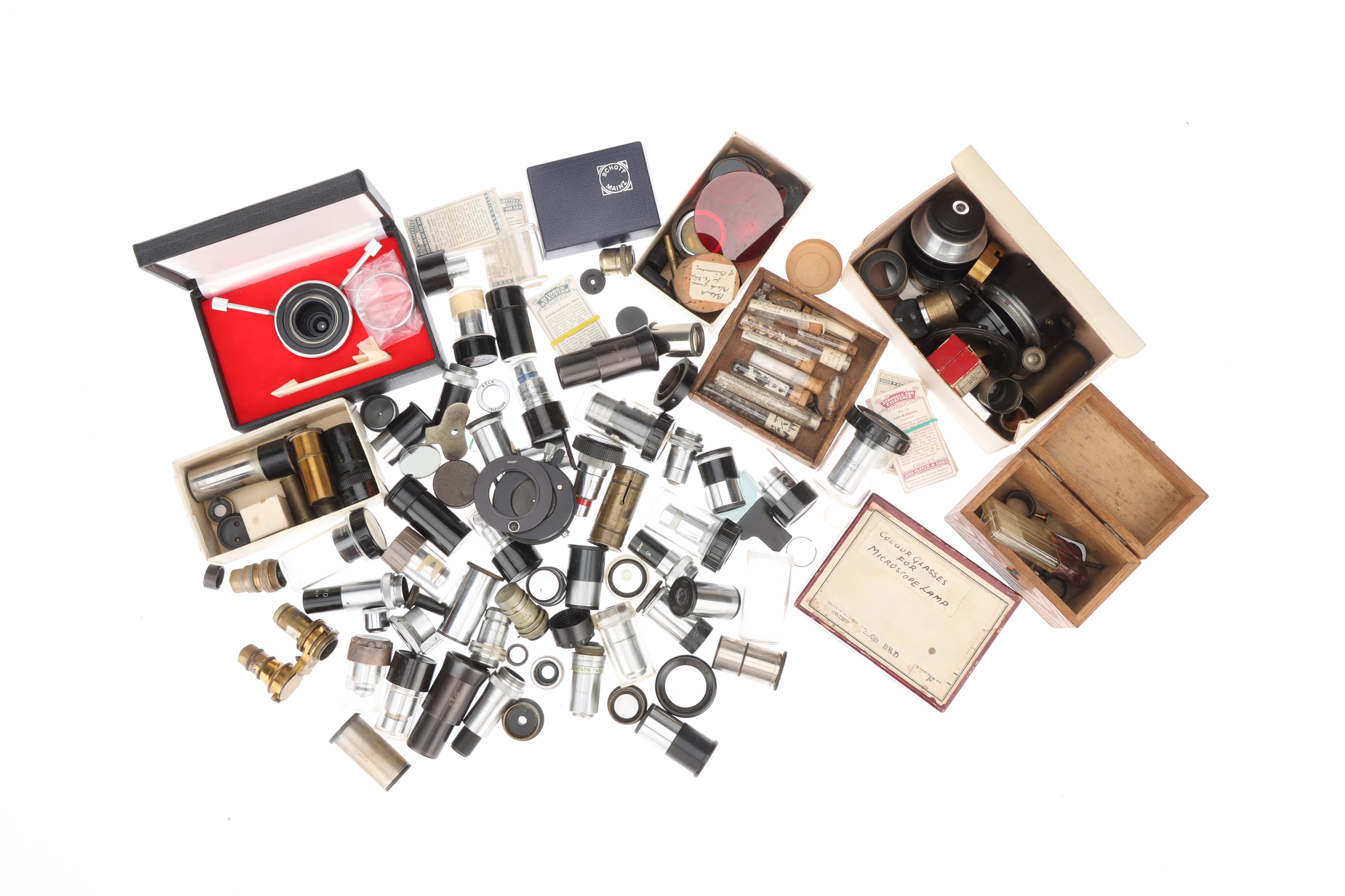 A Large Collection of Microscope Accessories,