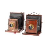 Two Half Plate Folding Mahogany & Brass Cameras,