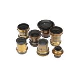 A Collection of Seven Brass Camera Lenses,