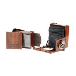 An Unmarked Quarter Plate Mahogany & Brass Field Camera,