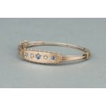 9 ct Gold Cornflower Sapphire and Diamond Bangle,