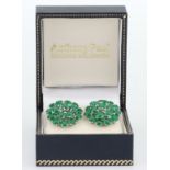 A Pair of Silver Mounted Jade Cluster Earrings,