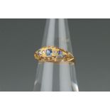 18 ct Gold Cornflower Sapphire and Diamond Five Stone Ring,