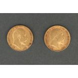 Two Edward VII Gold Half Sovereign Coins,