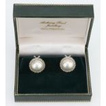 A Pair of 18 ct White Gold Large Pearl Earrings,