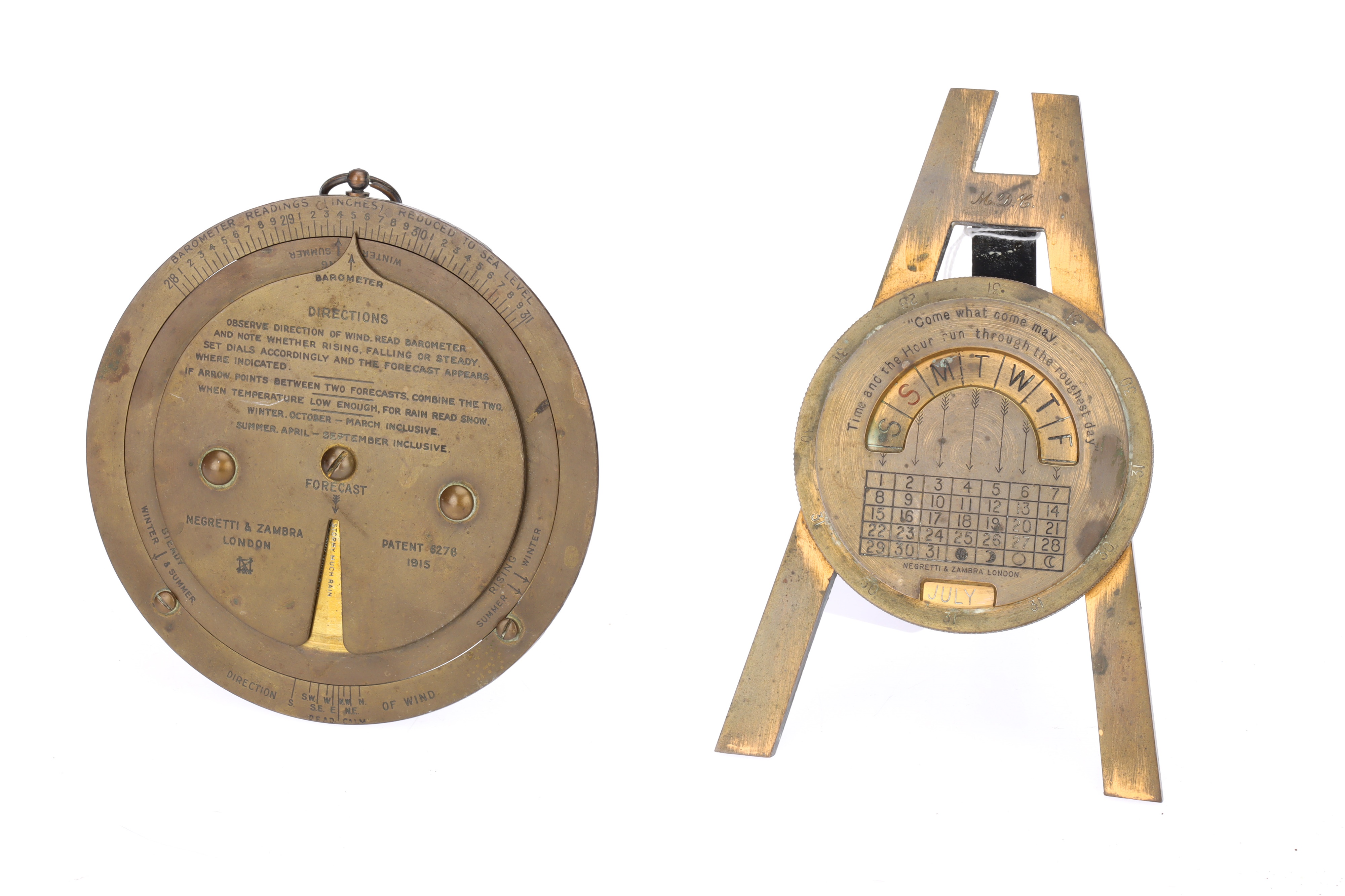 WWI Period Brass Weather Forecaster by Negretti & Zambra