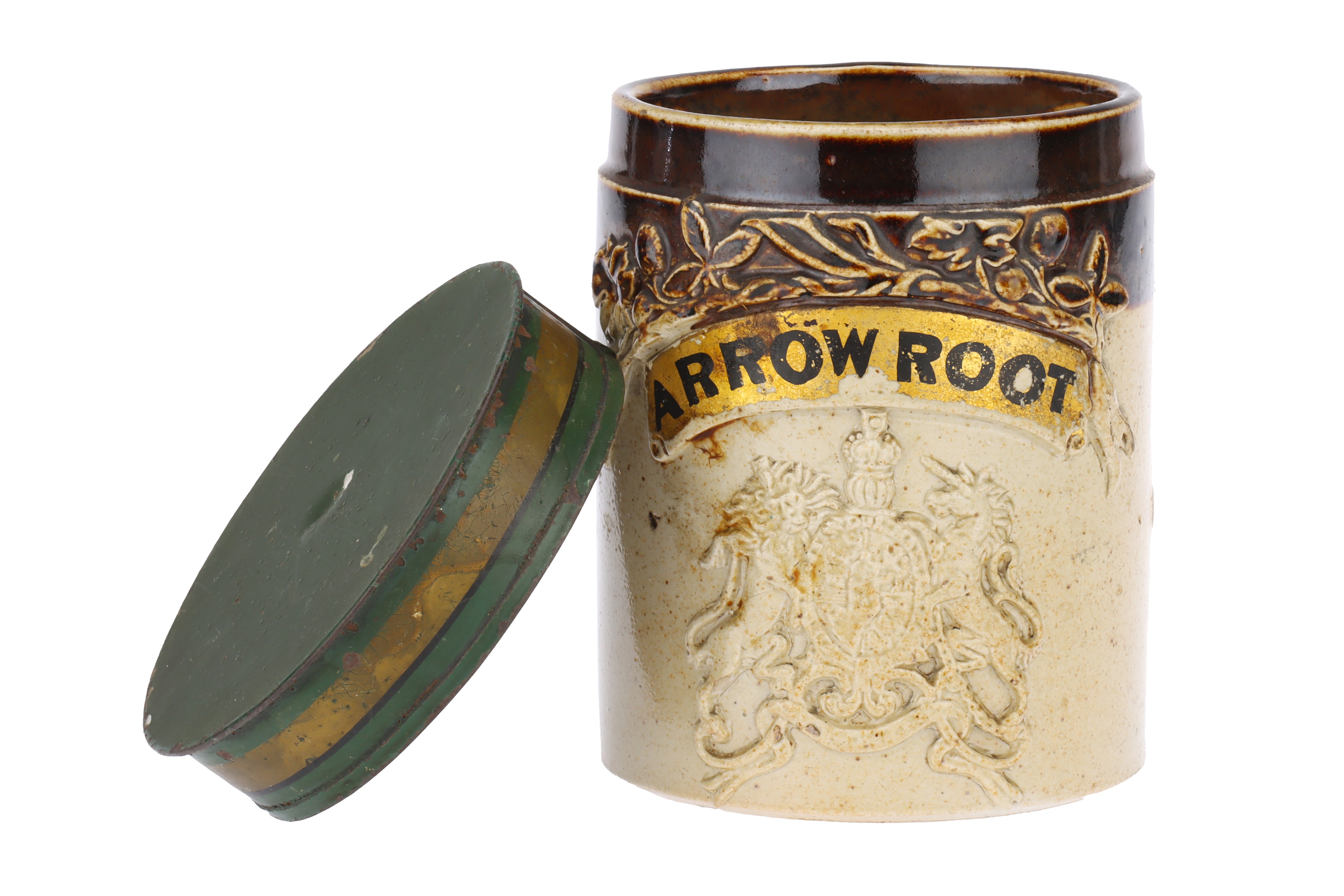 A Salt Glazed Stoneware Arrowroot Jar,