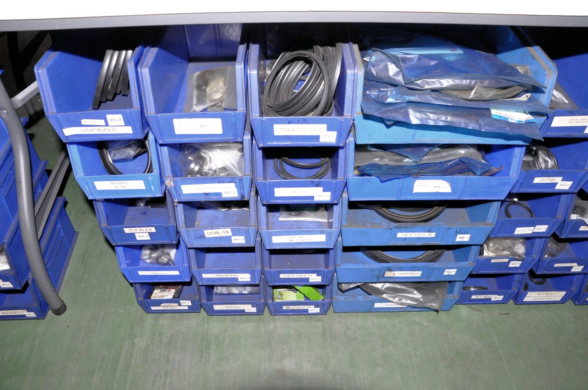 Lot-Various Bearing Seals in Blue Parts Bins on Floor Under (3) Tables, (E-3) - Image 4 of 6
