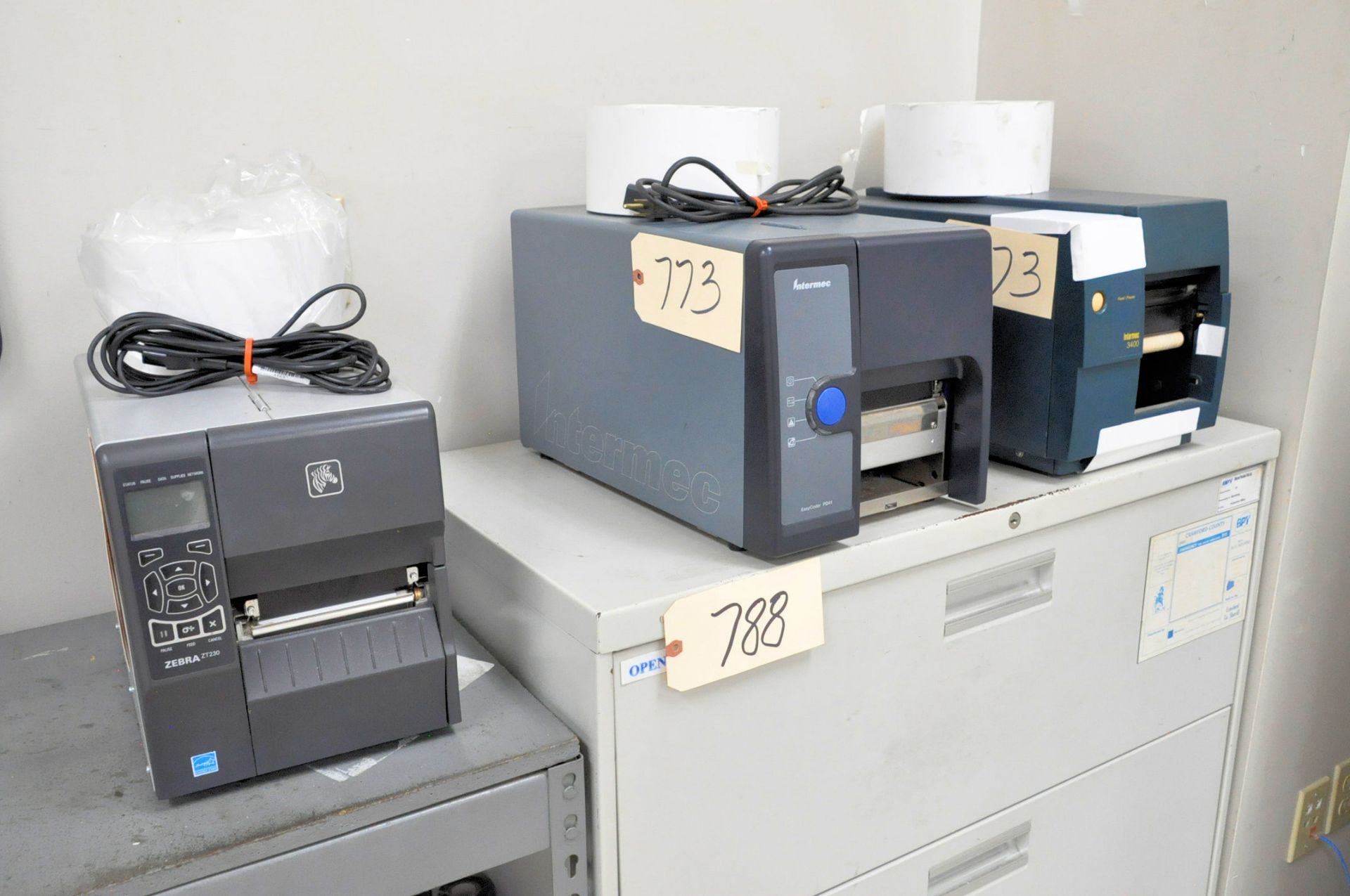 Lot-(1) Zebra ZT230, (1) Intermec Easy Coder PD41 and (1) Intermec 3400 Label Printers, (Main