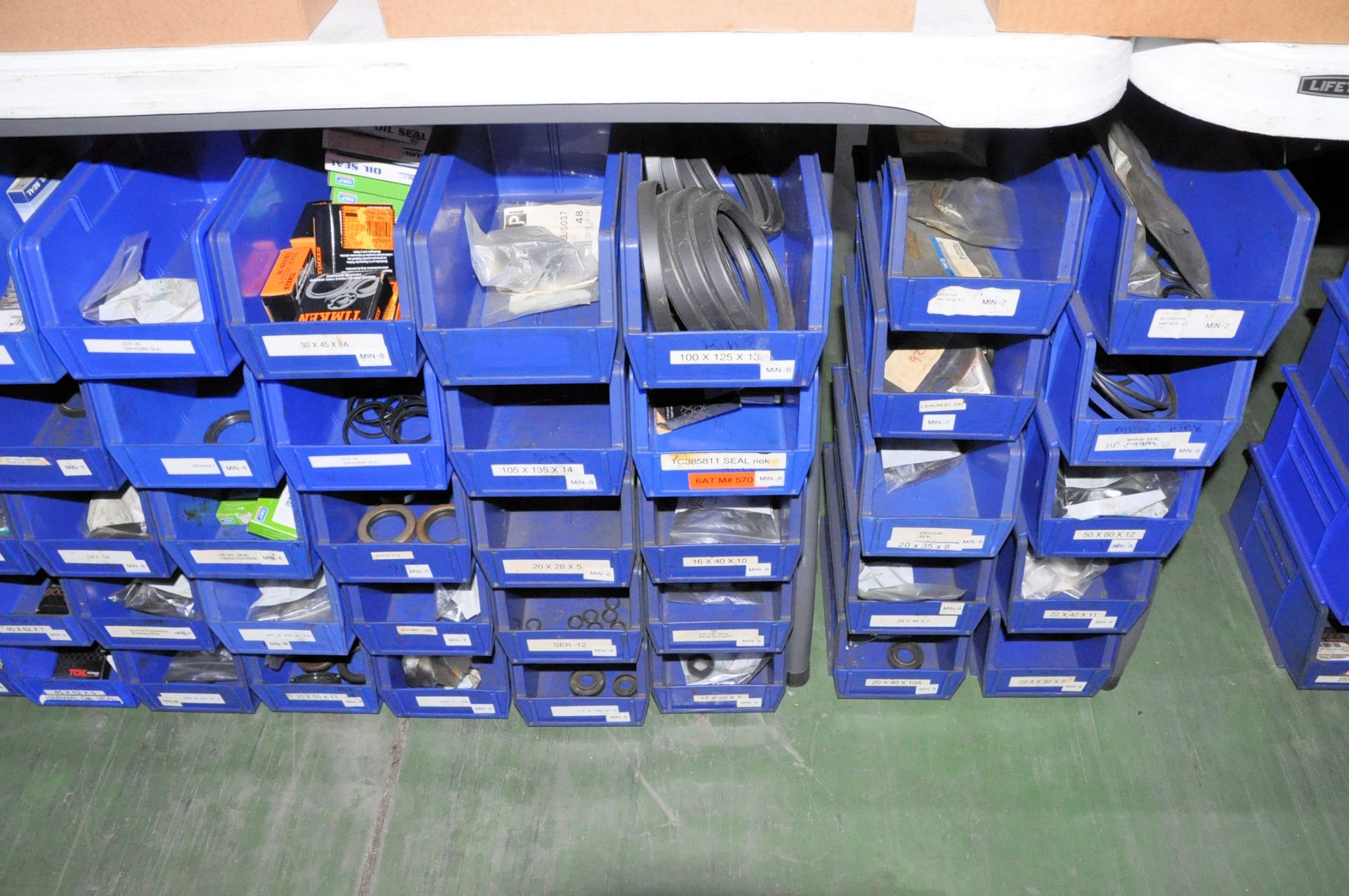 Lot-Various Bearing Seals in Blue Parts Bins on Floor Under (3) Tables, (E-3) - Image 5 of 6