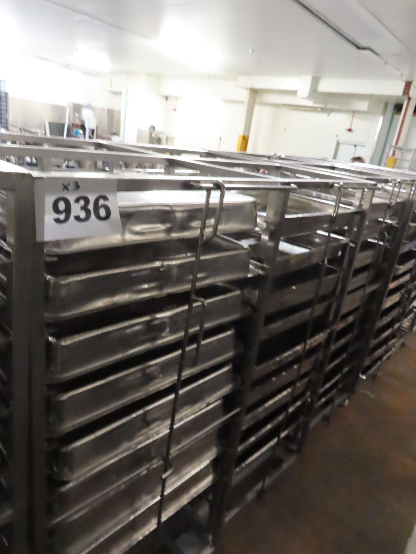 3 X DOUBLE TROLLEYS WITH TRAYS.Taking 20 trays per trolley