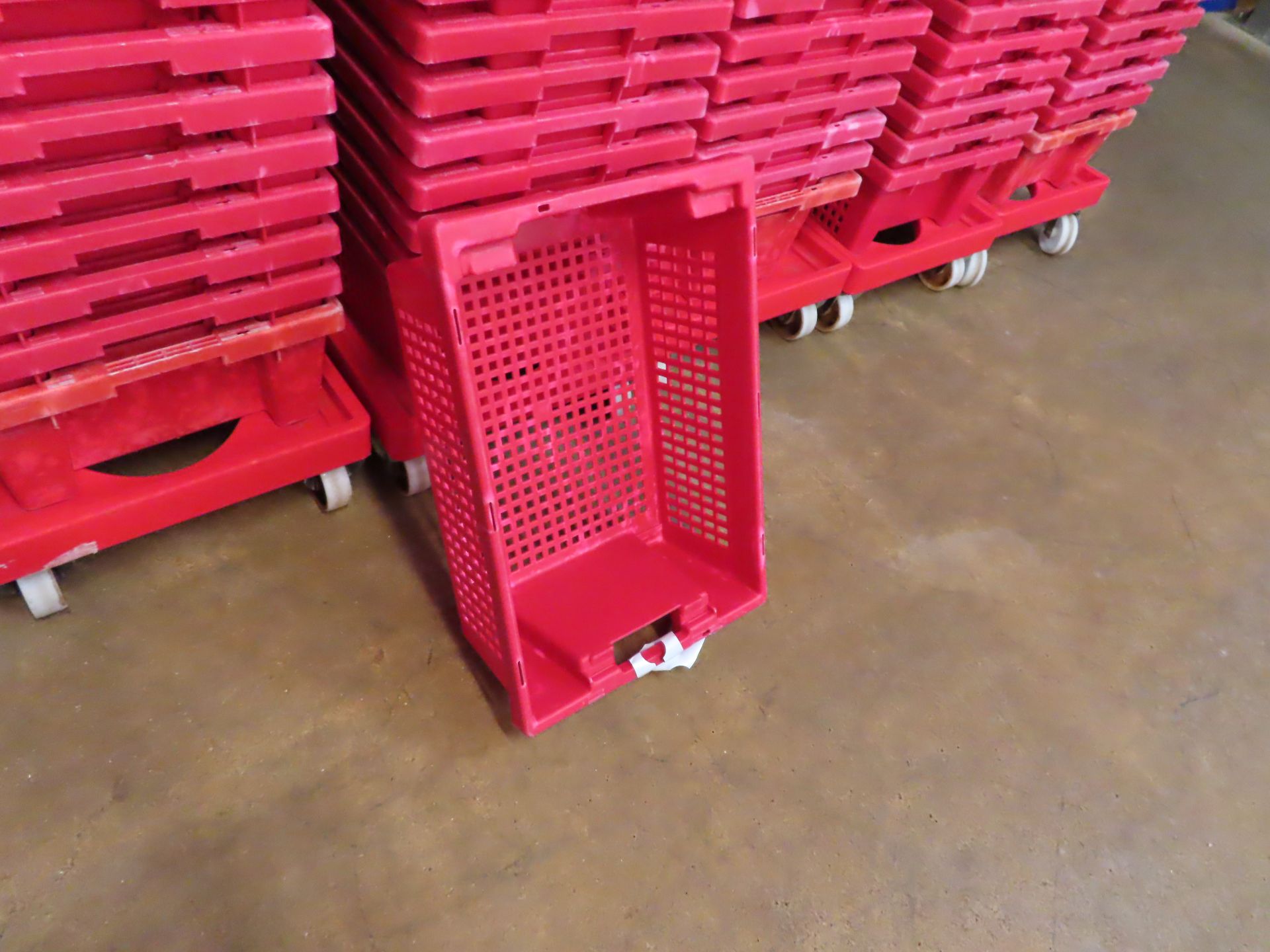 5 X DOLLIES HOLDING 30 OF RED PERFORATED TRAYS per dollie. 150 tray - Image 2 of 2