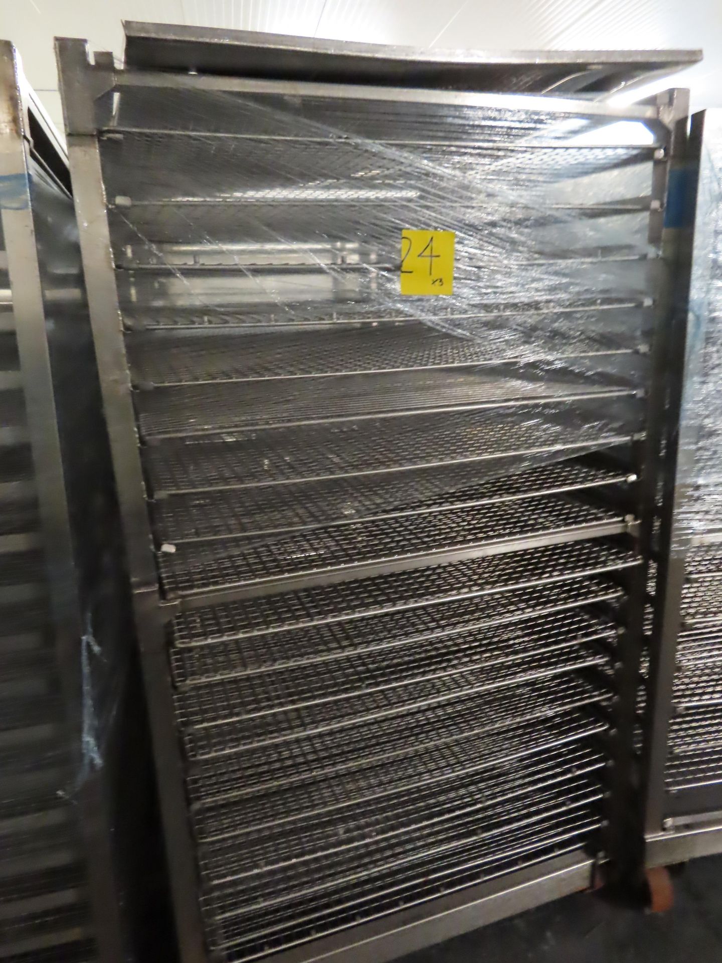 3 X S/S TROLLEYS WITH PERFORATED TRAYS. (57 TRAYS)