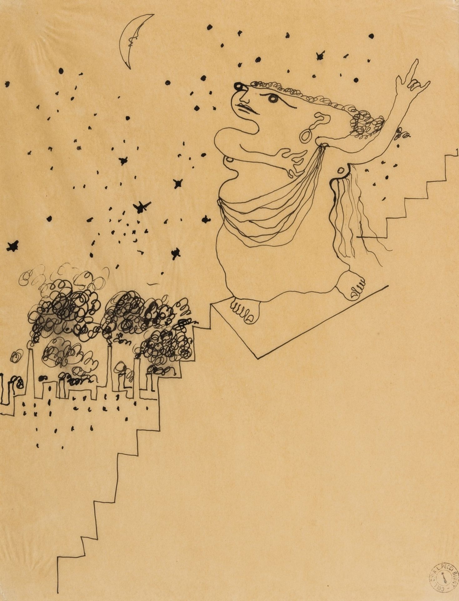 Jean Cocteau (1889-1963) La Tragédie Descendant des Degrés Pen and ink on tissue thin paper, 1924, …