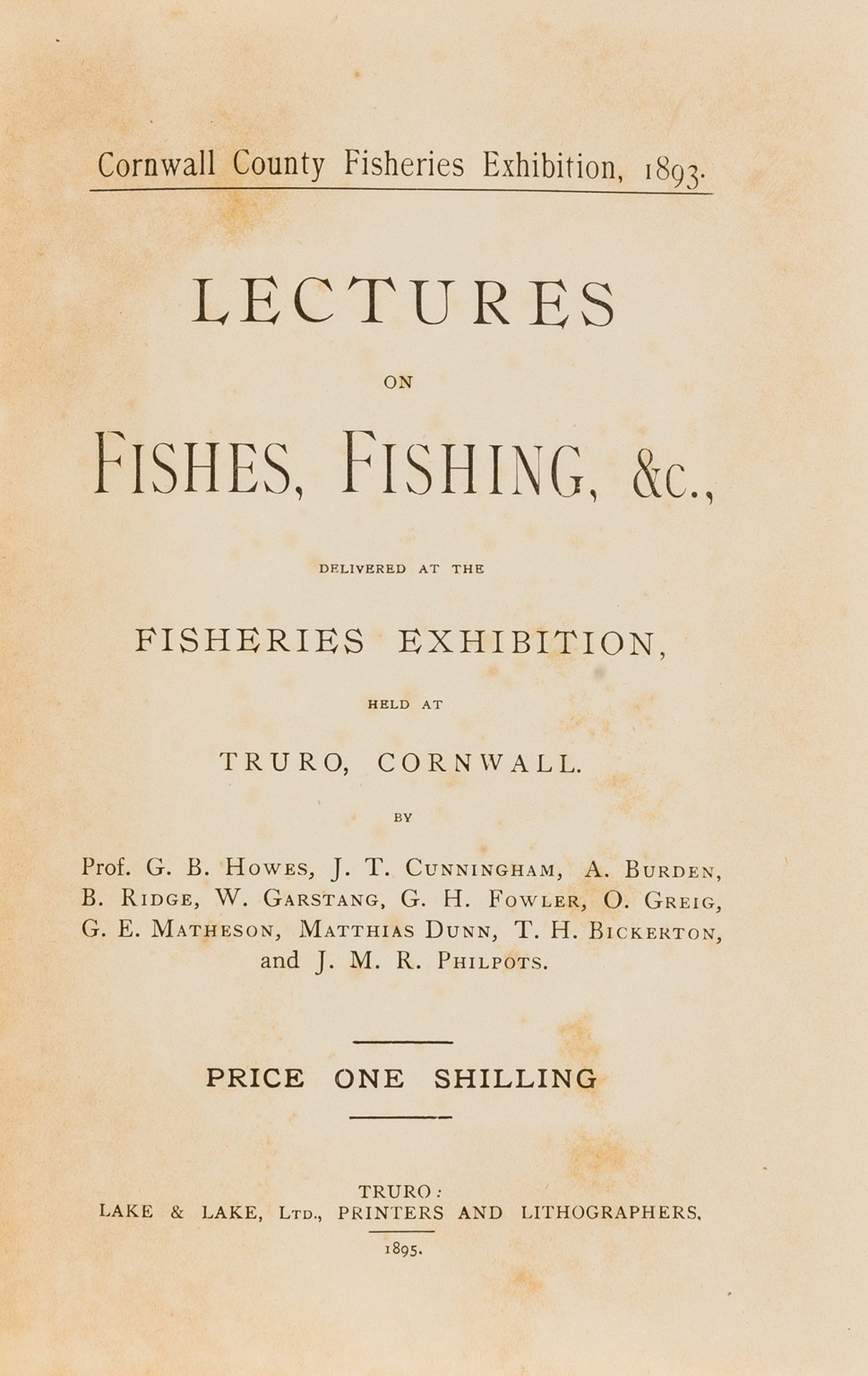 Cornwall.- Fisheries.- Lectures on fishes, Fishing, &c., delivered at the County Fisheries …