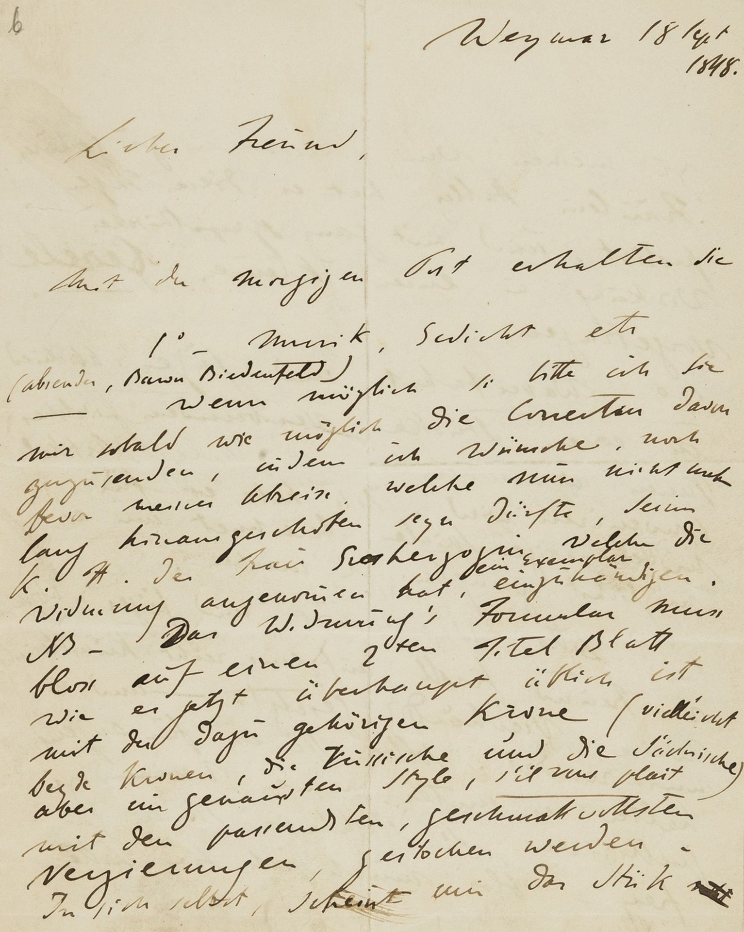 Liszt (Franz) Autograph Letter signed to the publisher, Kistner, 1848, about the publication of …