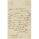 Babbage (Charles) Autograph Letter signed to Mrs Horner, 1840, accepting an invitation in …