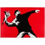 Banksy (b.1974) Love is in the Air (Flower Thrower) (Signed and inscribed with ♡)