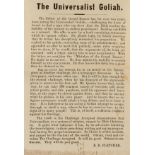 Theology.- Unrecorded handbill.- Fletcher (E.B.) The Universalist Goliah, [?Portland], no printer, …