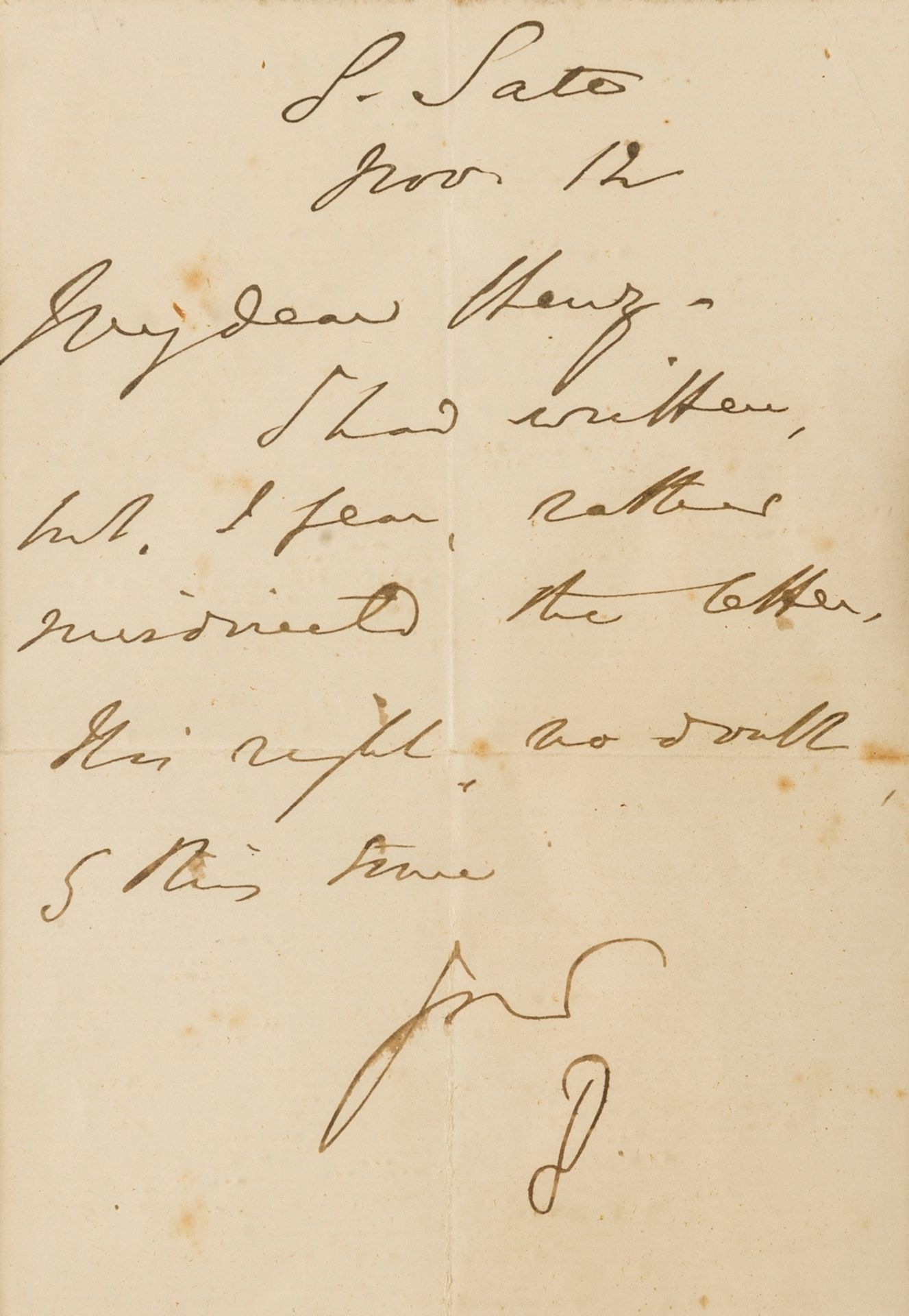 Disraeli (Benjamin) Autograph Letter signed "D" to "My dear Henry", n.y., "I had written, but, I …