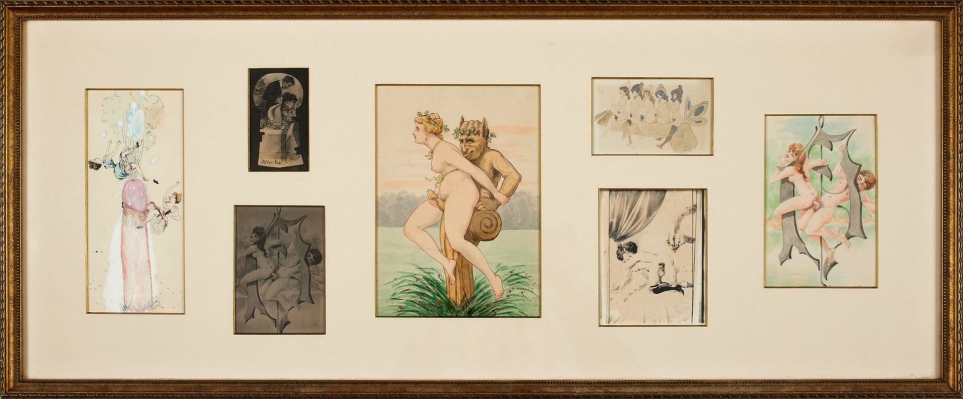 Erotica.- Anonymous (early 20th century) Collection of 7 prints and drawings of erotic scenes, …