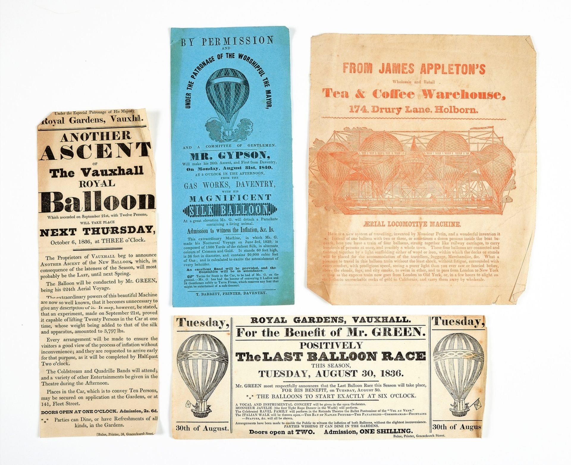 Ballooning.- Royal Gardens Vauxhall. For the Benefit of Mr.Green. Positively the Last Balloon Race …