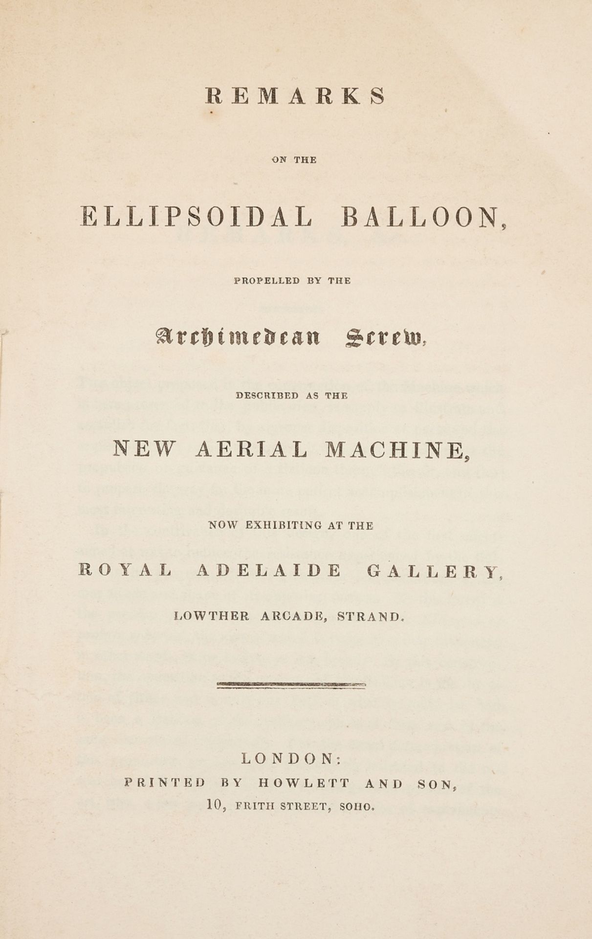 Ballooning.- Remarks on the Ellipsoidal Balloon, propelled by the Archimedean Screw, described as …