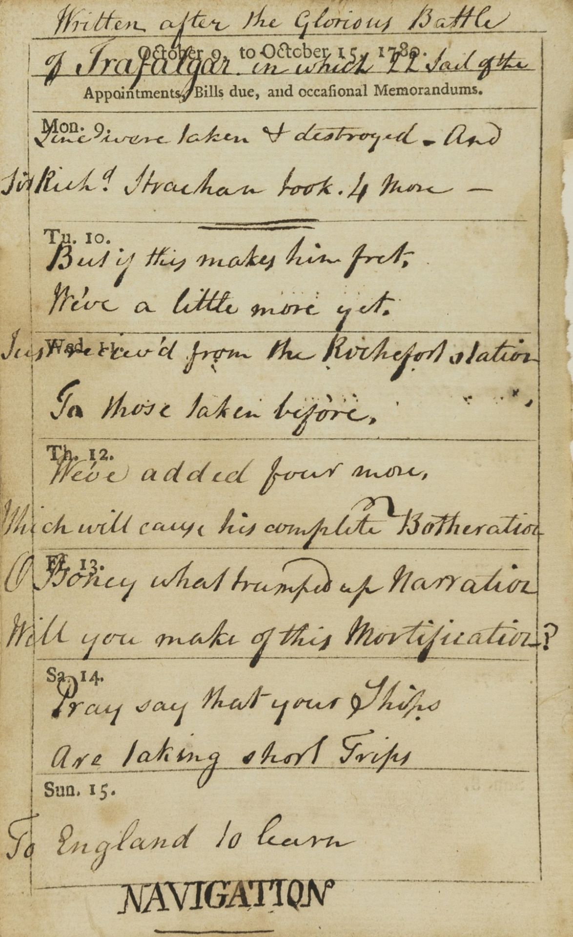 Poetry.- Battle of Trafalgar.- [Poetry], manuscript, [c.1805].