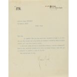 Ravel (Maurice, composer) Typed Letter signed to Henry Prunières, in French, 1924, thanking him …