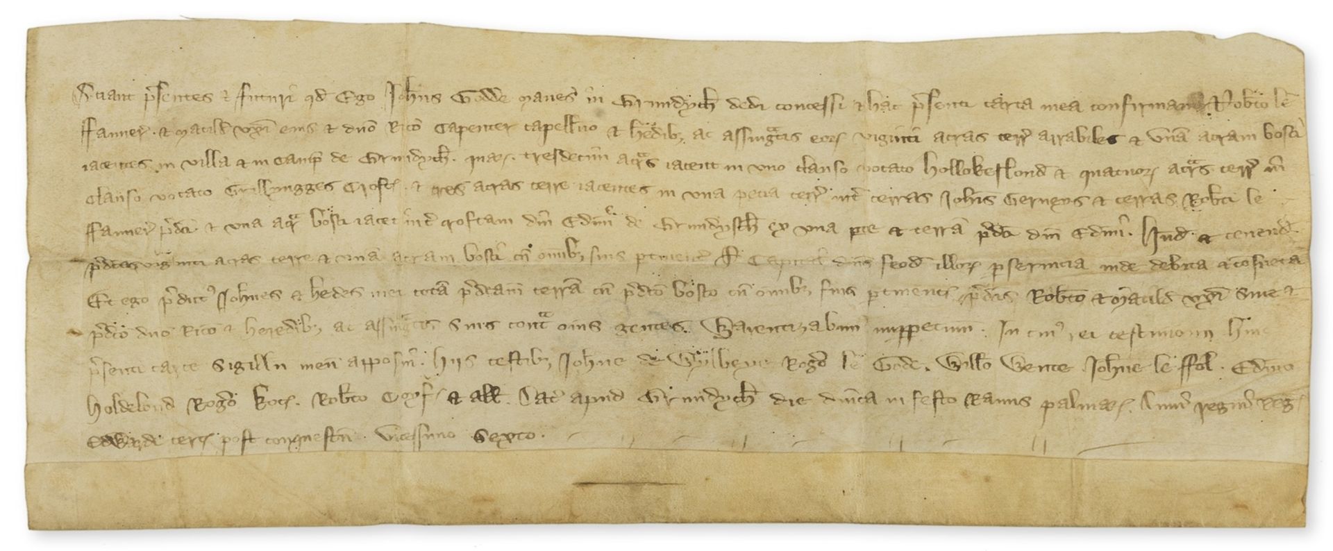 Medieval.- Quitclaim by John de Houghthon to William de Landon of ?Herdwik and Joan his wife, 6 … - Image 2 of 2