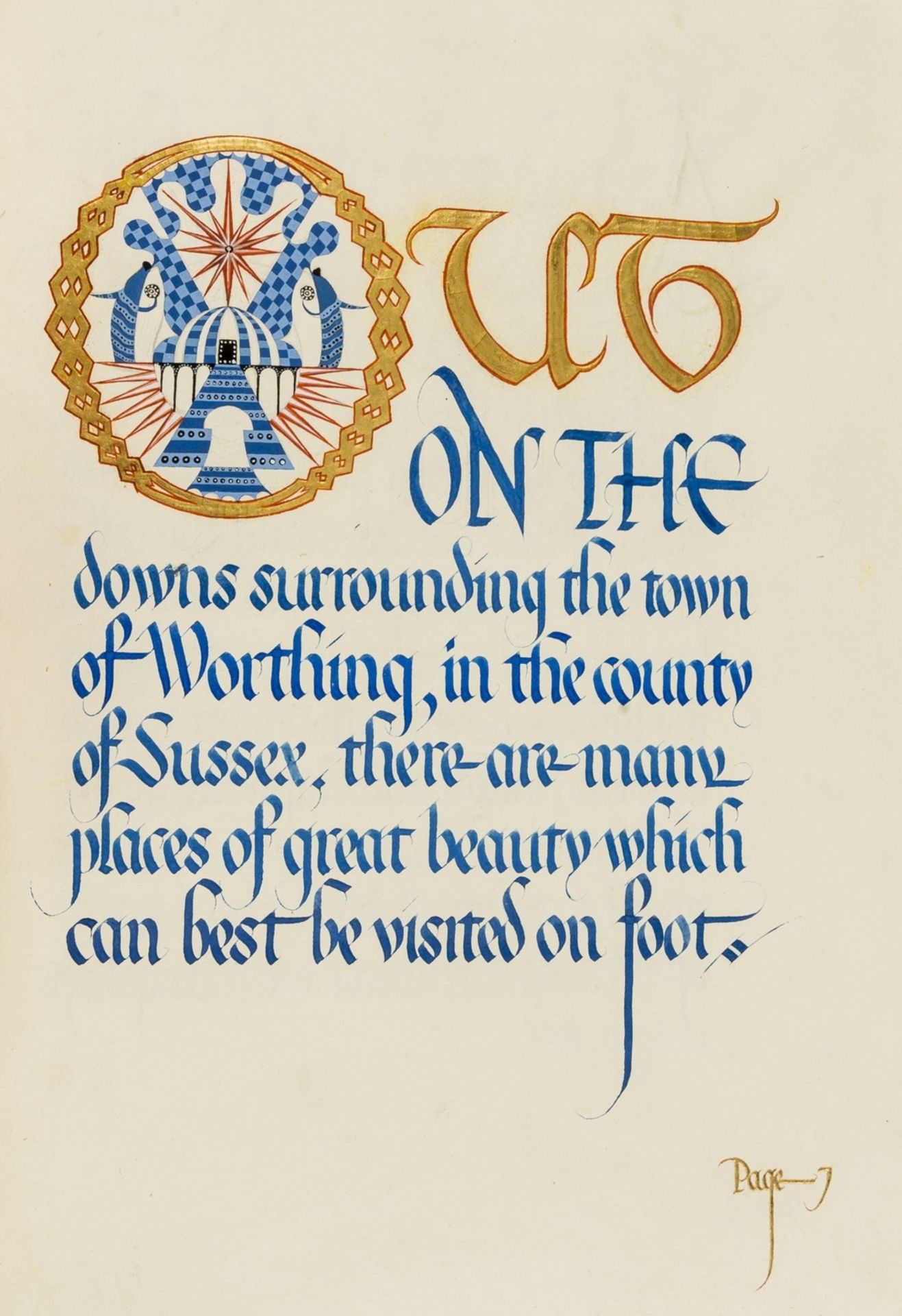 Calligraphic manuscript.- Sussex, Worthing.- G. (D.) Andante... Out on the downs surrounding the …