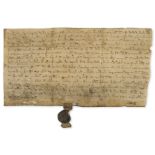 Medieval.- Quitclaim by John de Houghthon to William de Landon of ?Herdwik and Joan his wife, 6 …