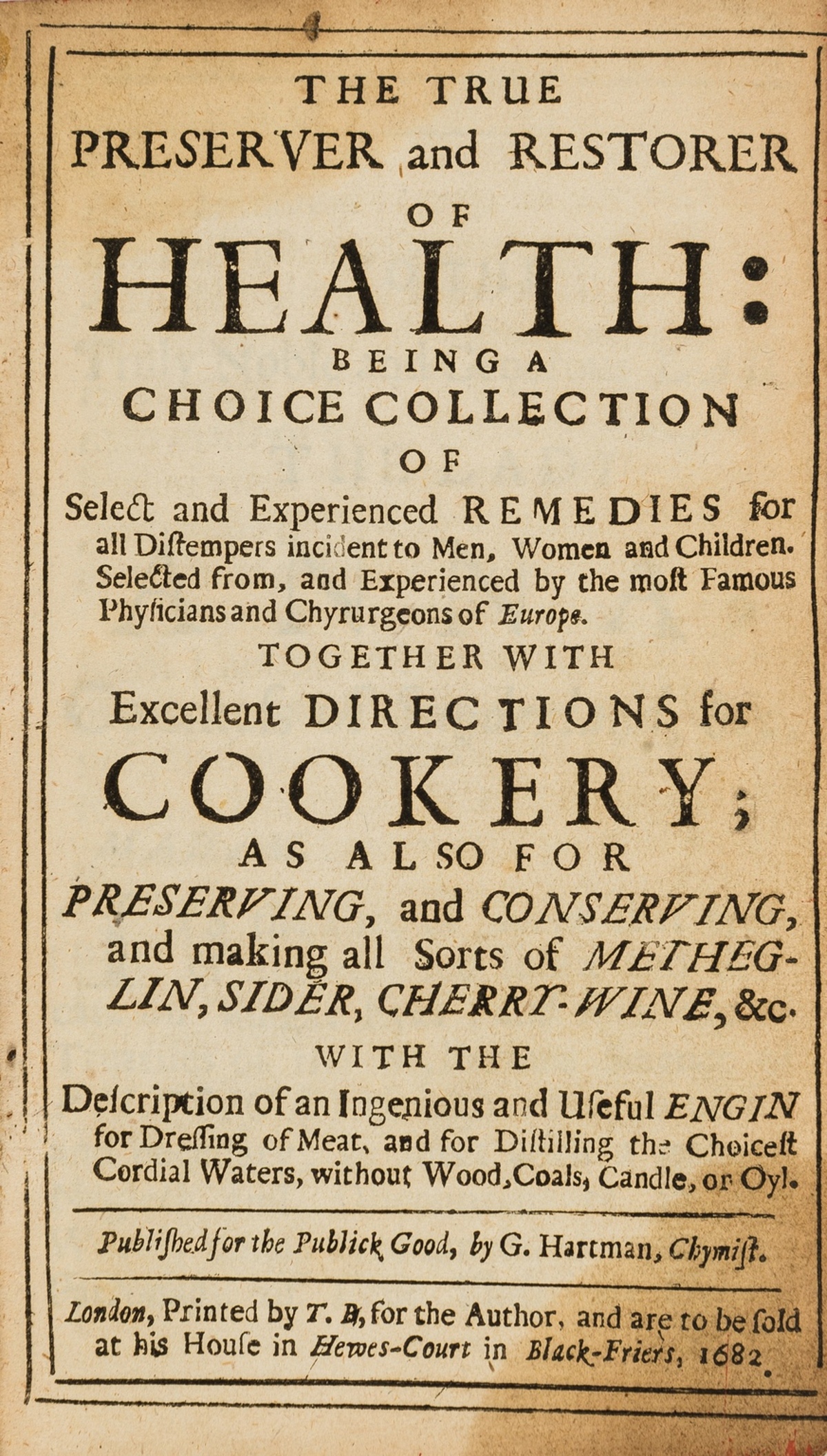 Hartman (George) The True preserver and restorer of health...with Excellent directions for … - Image 2 of 2