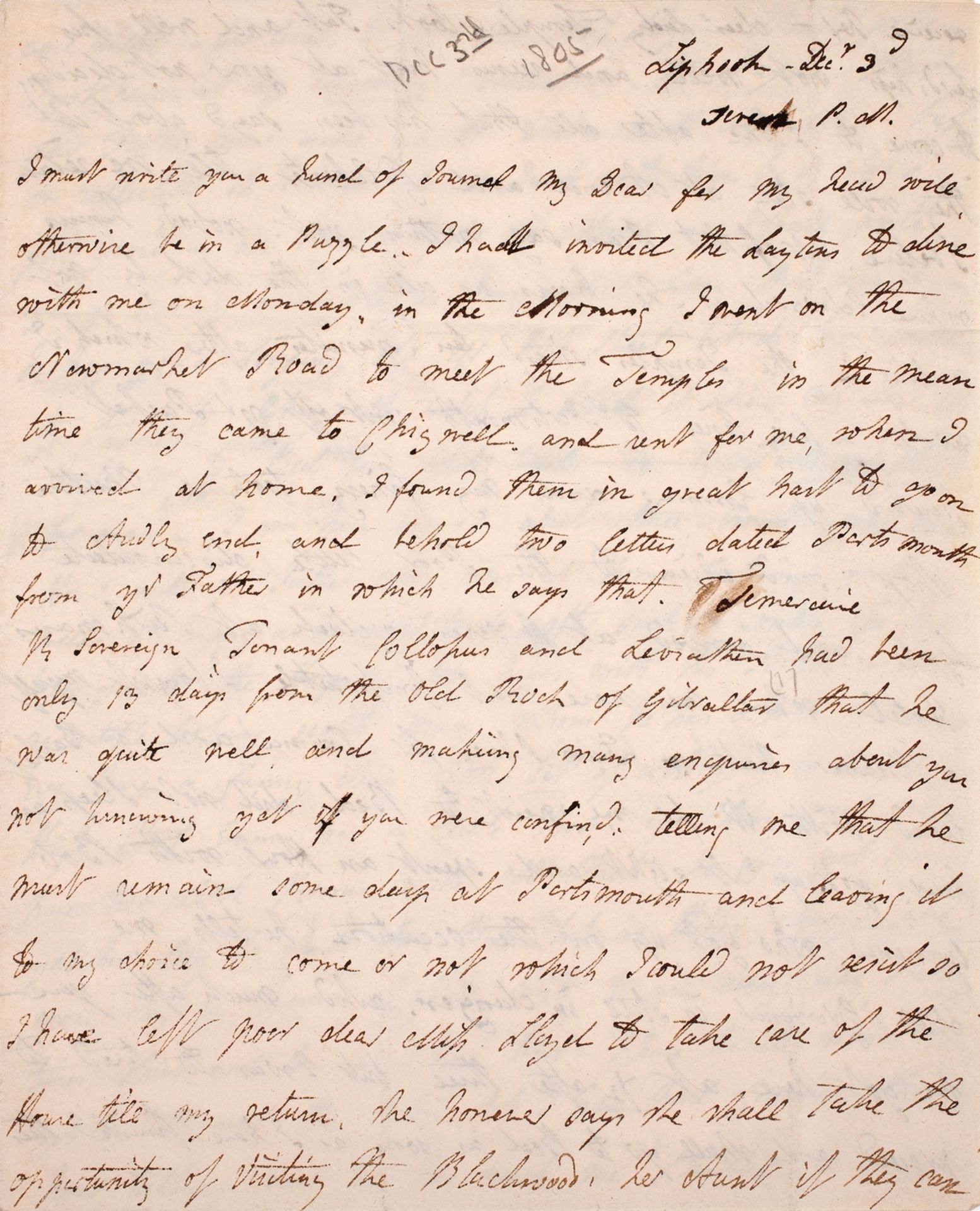 The Fighting Temeraire.- Harvey (Sir Eliab) 2 Autograph postscripts to two Autograph Letters from …