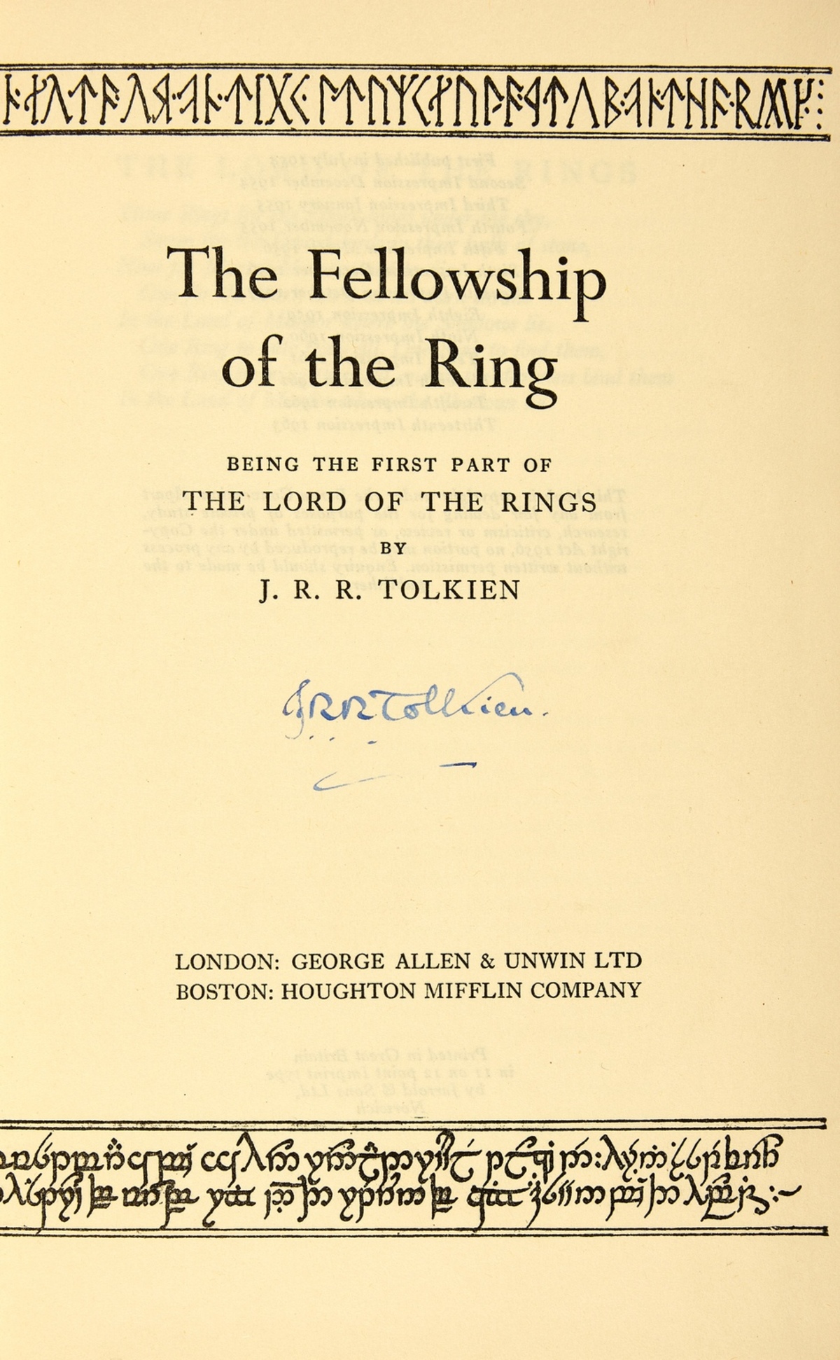Tolkien (J.R.R.) The Lord of the Rings, 3 vol., tenth and thirteenth impressions, each signed by …
