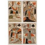 French School (probably 18th century) Four playing cards, including the Queen of Hearts, Diamonds, …