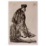 Rembrandt van Rijn (1606-1669) Man in a Coat and Fur Cap Leaning Against a Bank