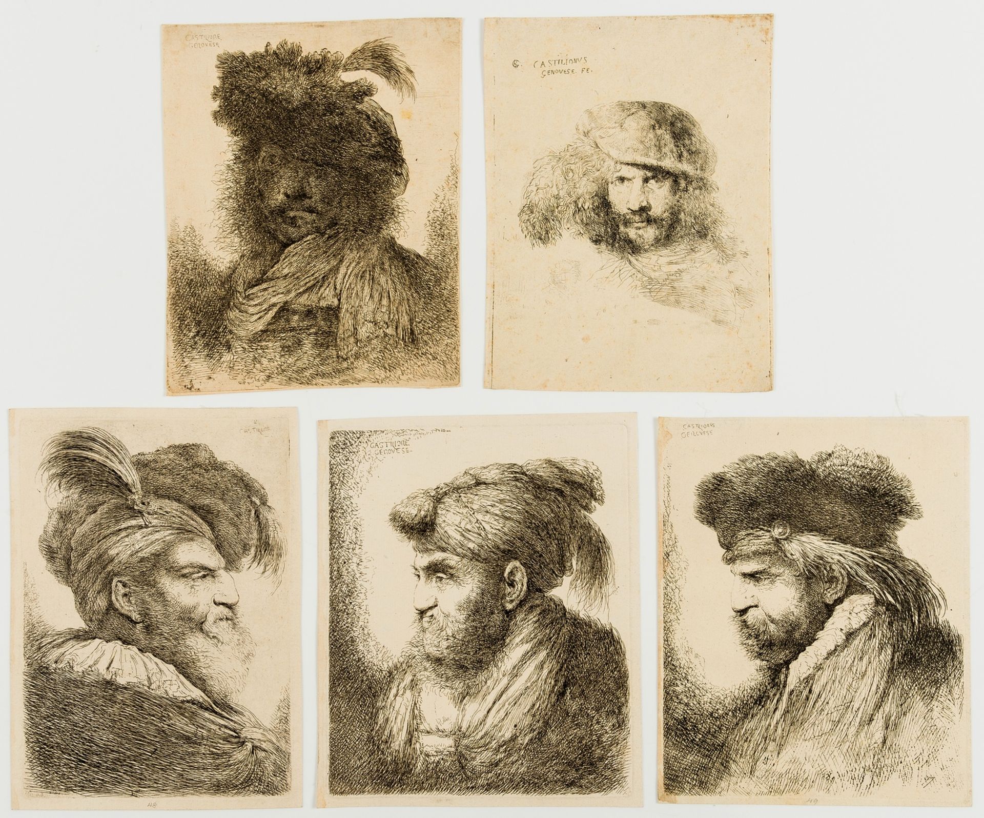 Giovanni Benedetto Castiglione 16091664 Five head studies from the series of Large Oriental ...