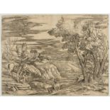 Venetian School (circa 1550s) Landscape with a Horseman and His Groom