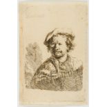 Rembrandt van Rijn (1606-1669) Self-Portrait in a Flat Cap and Embroidered Dress