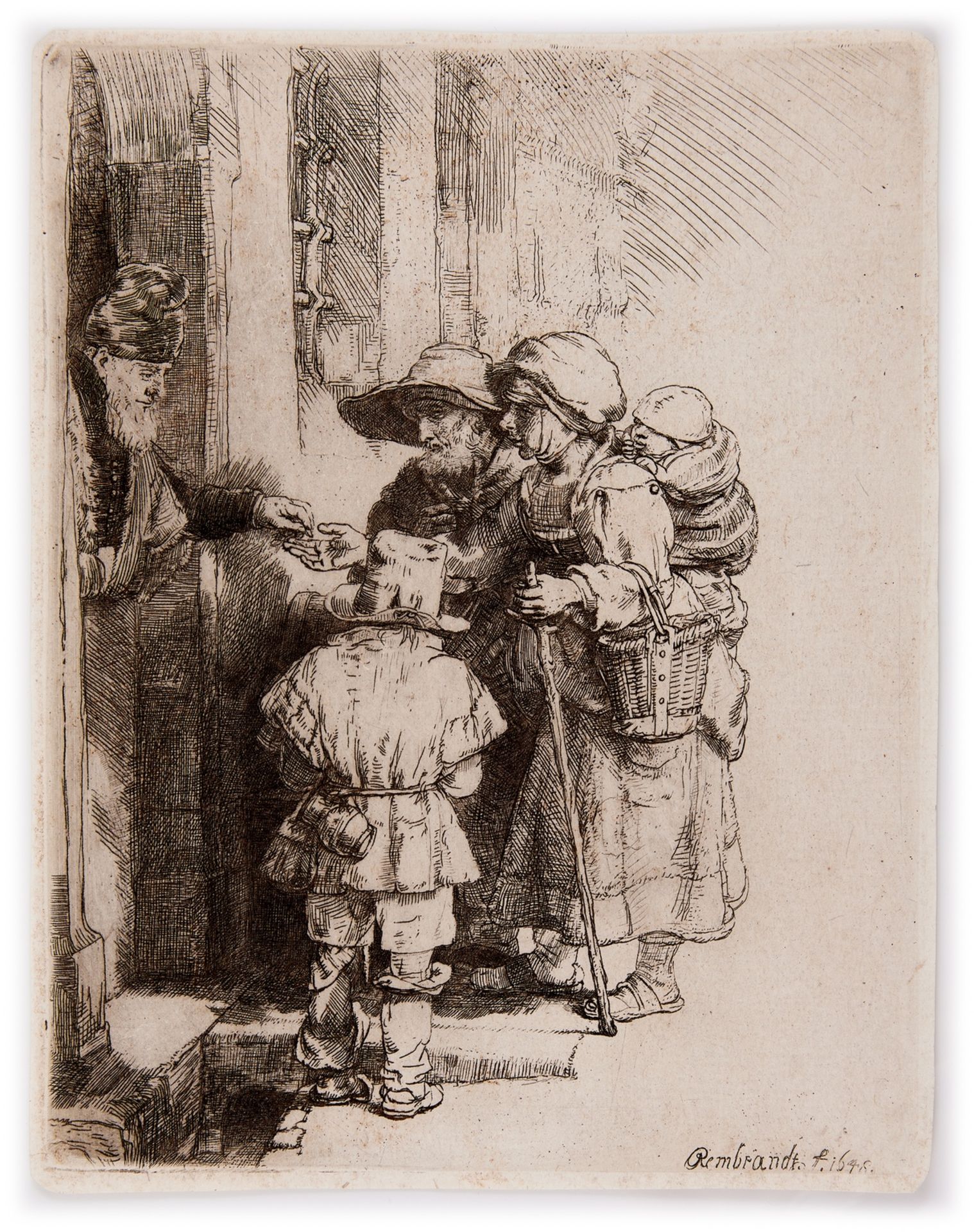 Rembrandt van Rijn (1606-1669) Beggars Receiving Alms at the Door of a House