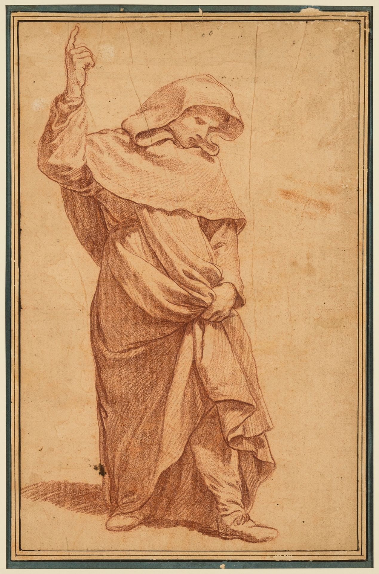 Edmé Bouchardon (1698-1762), Follower of. Drapery Study: Standing hooded monk pointing