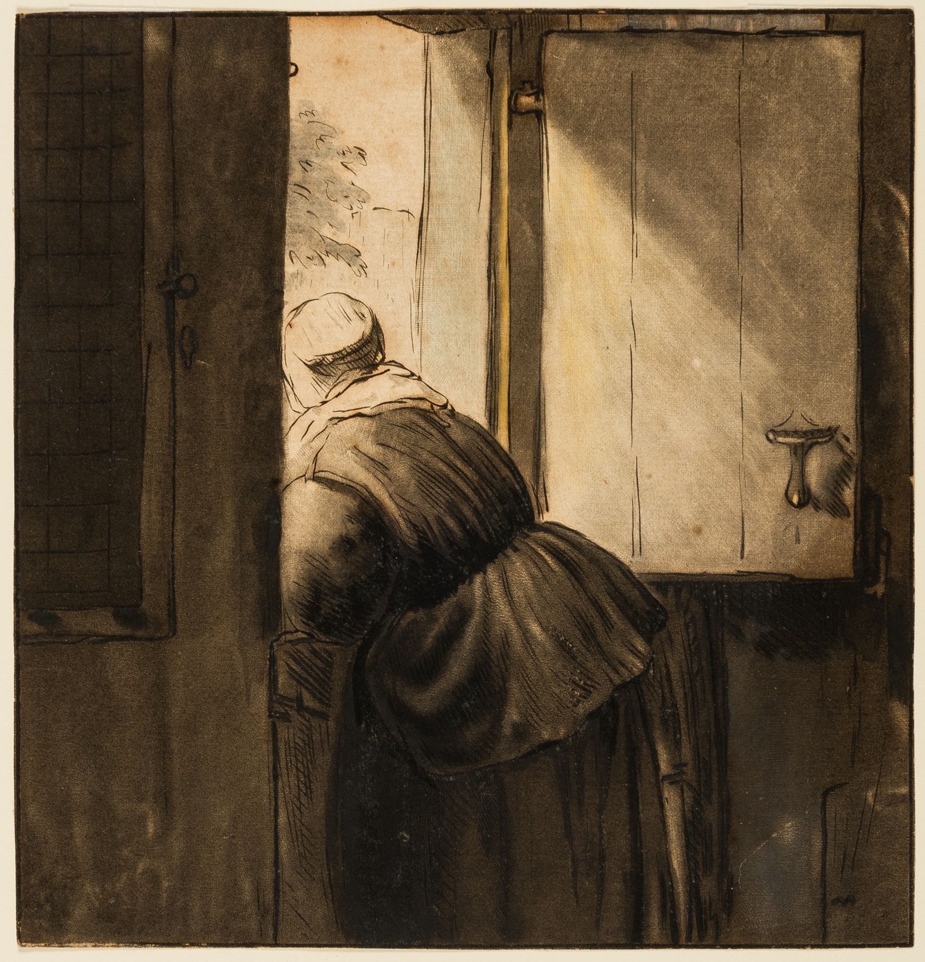 Cornelis Ploos van Amstel (1726-1798) Woman Leaning over a Lower Door, after Nicolaes Maes …