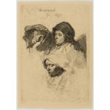 Rembrandt van Rijn (1606-1669) Three Heads of Women, One Asleep